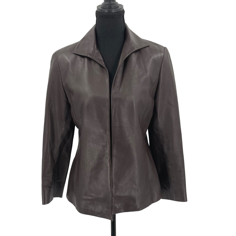 Lafayette 148 NY Leather Blazer Womens 4 Brown 100% Leather Classic Quiet Luxury